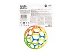 A colorful Bright Starts Oball rattle toy with product information and branding.