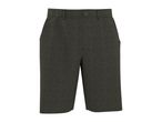 Dark green textured men's shorts with a button closure and belt loops.