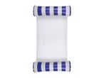 Blue and white striped inflatable pool hammock with a mesh center