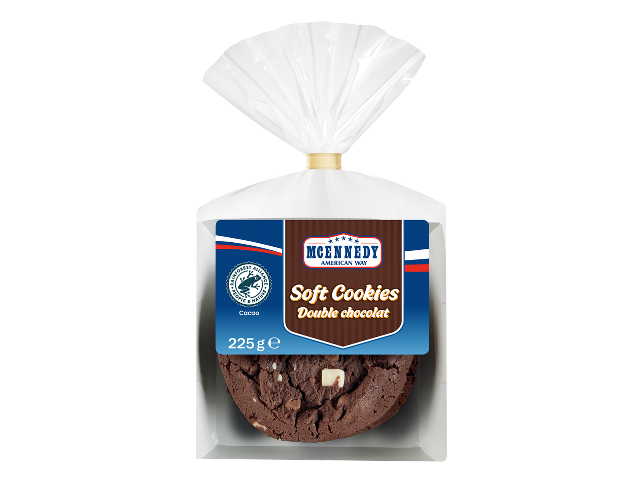 Paquet de biscuits moelleux au double chocolat, 225g.