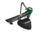 A Parkside leaf blower with a collection bag and shoulder strap.
