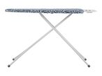 Ironing board with a blue and white patterned cover