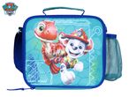 Paw Patrol lunch bag featuring Marshall and a red dinosaur on a blue background.