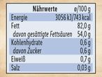 Nährwerttabelle: Energie, Fett, Kohlenhydrate, Eiweiß, Salz.