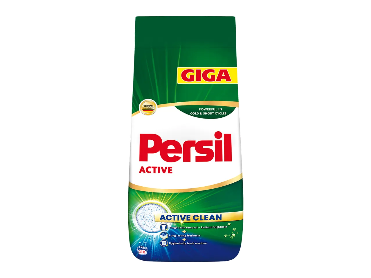 Pakovanje deterdženta za veš sa natpisima „Giga“, „Persil Active“ i „Active Clean“.
