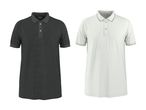 To polo t-shirts, en mørkegrå og en hvid, med knapper og krave.