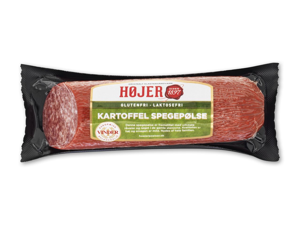 Kartoffel spegepølse, glutenfri og laktosefri, med guldmedalje.