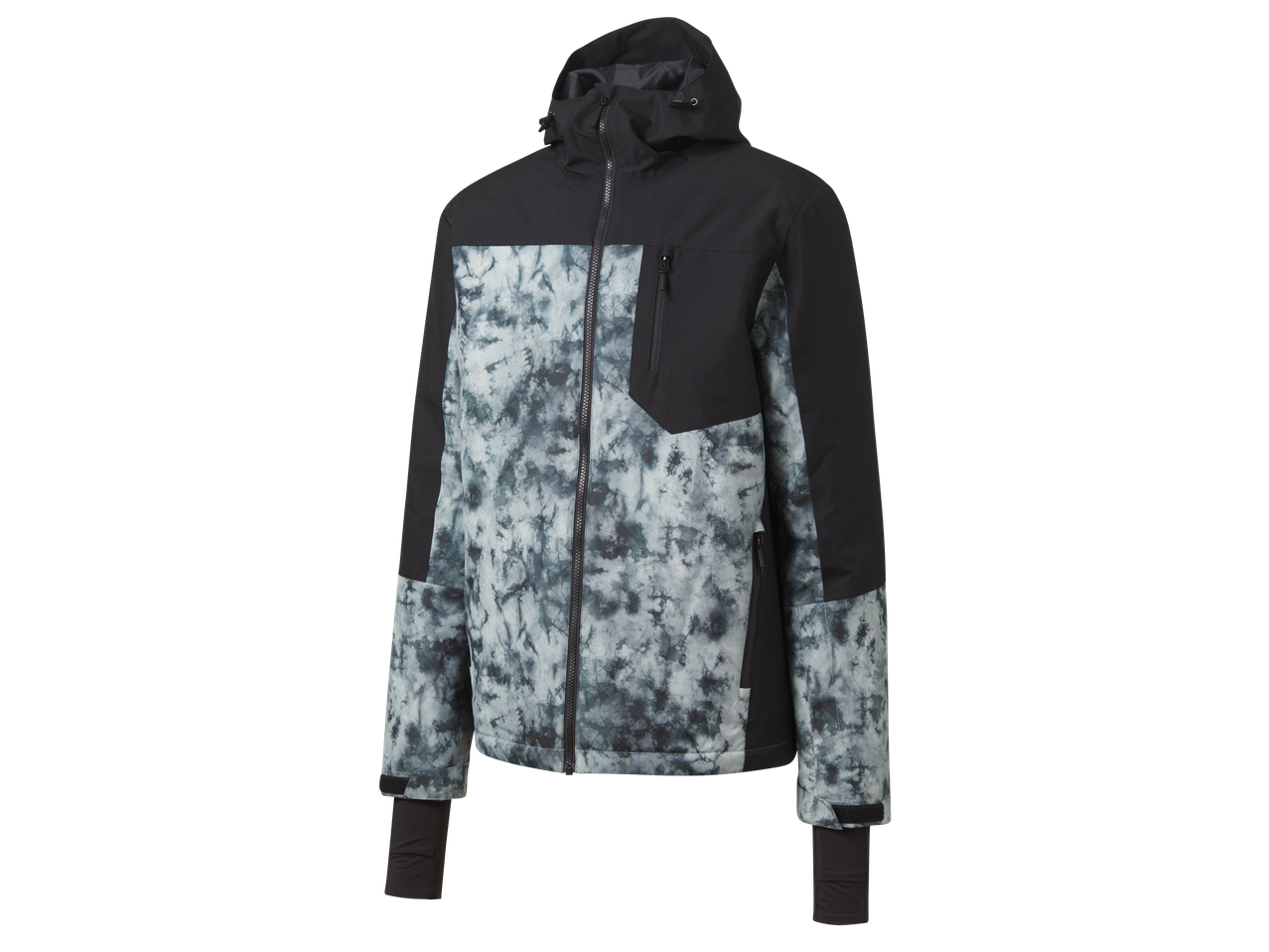 Crivit ski jacket with gray and black tie-dye pattern