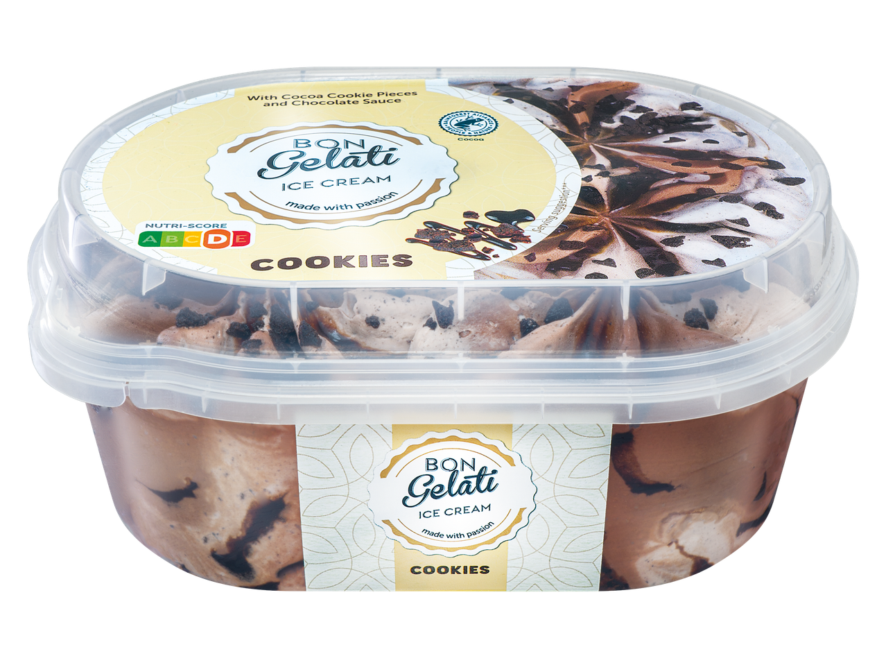 Кутия сладолед с бисквитки и шоколадов сос, с Nutri-Score A.