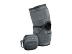 Grey knee brace with a connected control unit featuring power and adjustment buttons.