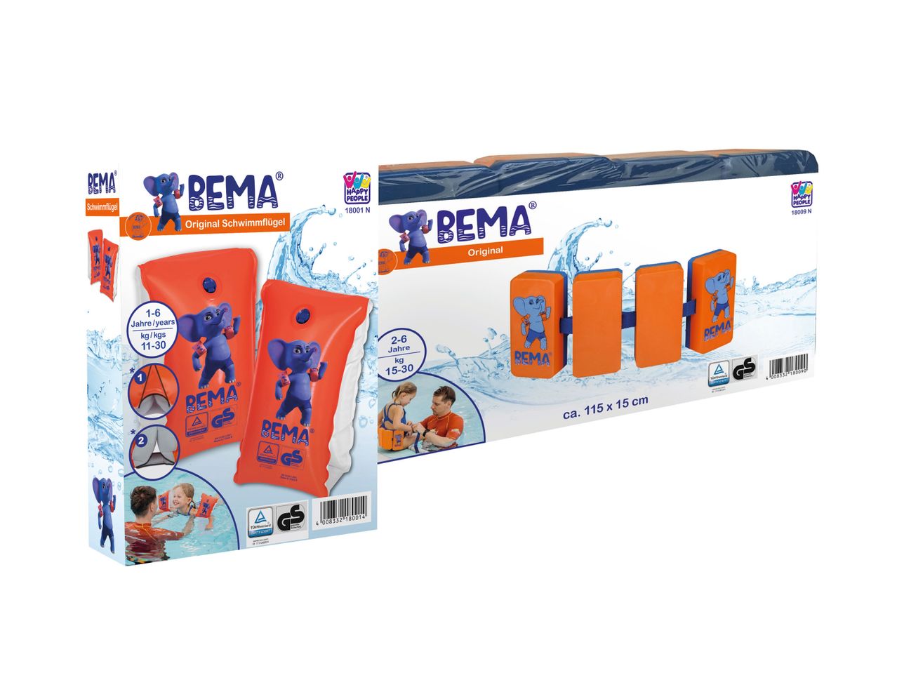 Schwimmflügel und Schwimmgürtel für Kinder mit Elefantenmotiv, geeignet für 1-6 Jahre und 11-30 kg.