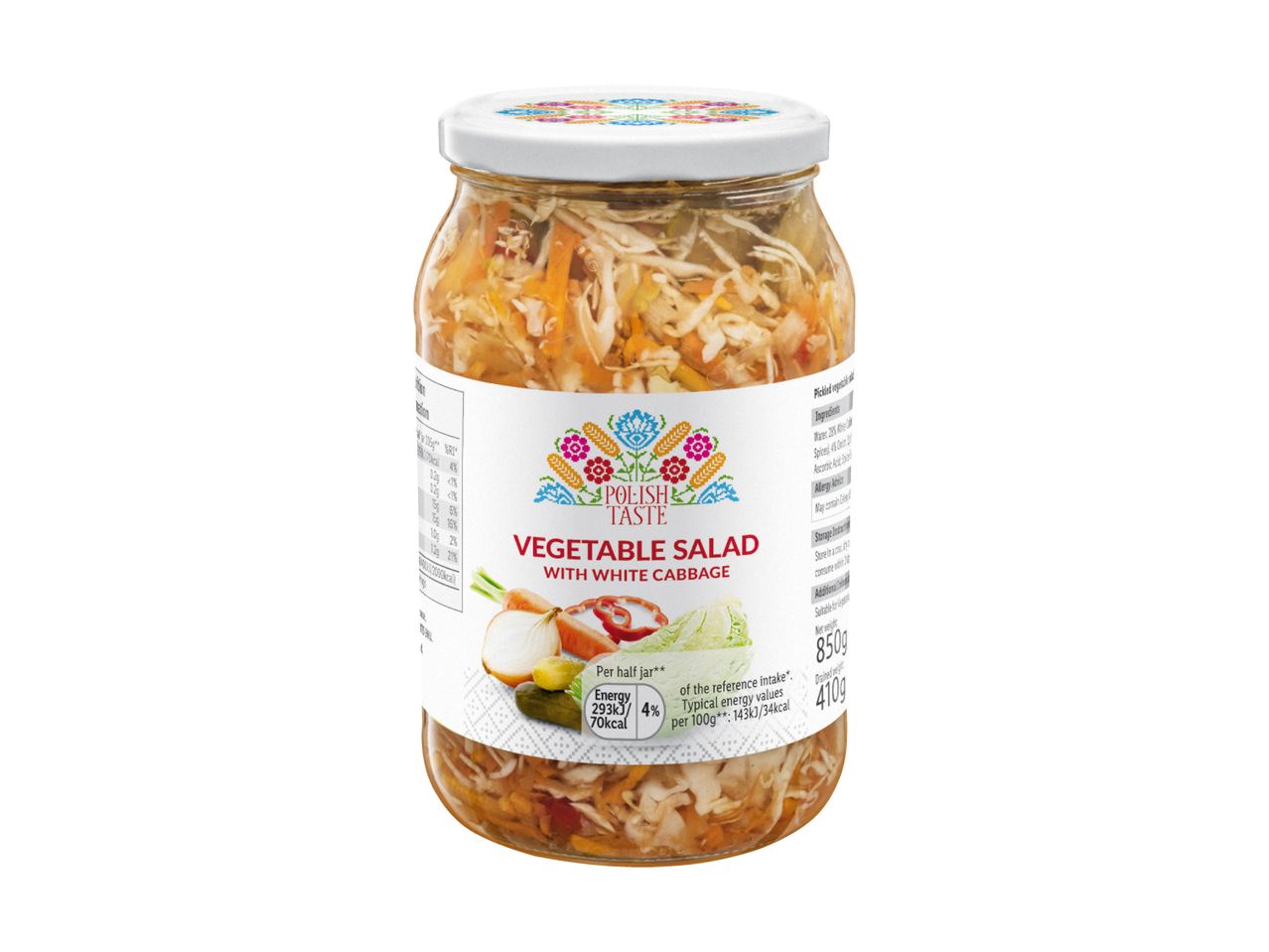 Polish Taste Vegetable Salad with White Cabbage in a glass jar