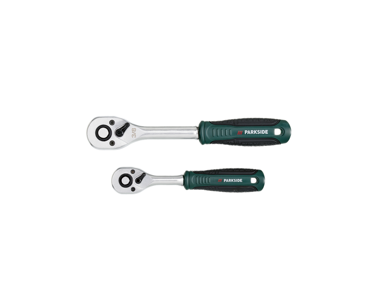 Δύο καστάνιες PARKSIDE, μία μεγαλύτερη και μία μικρότερη, με πράσινες λαβές.