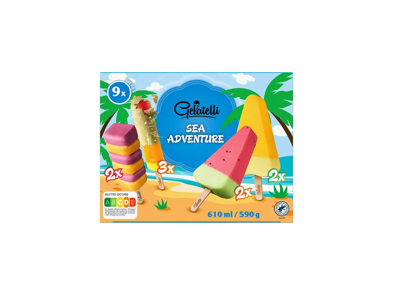 Gelatelli Sea Adventure sladoledne palčke: lubenica, mango, mešanica sadja.