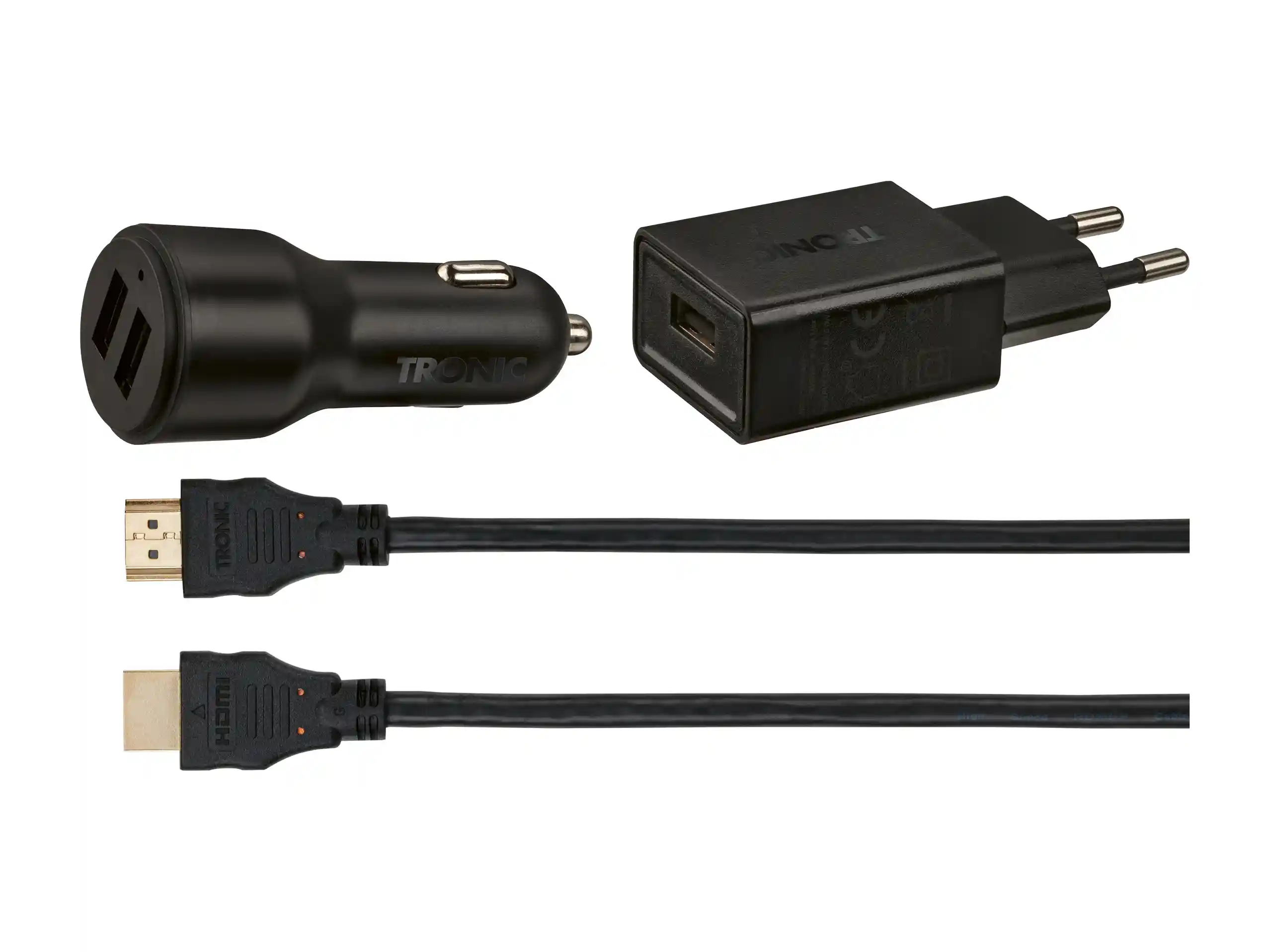 TRONIC® HDMI-Kabel/KfZ-/USB-Ladegerät