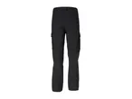 Black cargo pants with an elastic waistband and side pockets, viewed from the back.