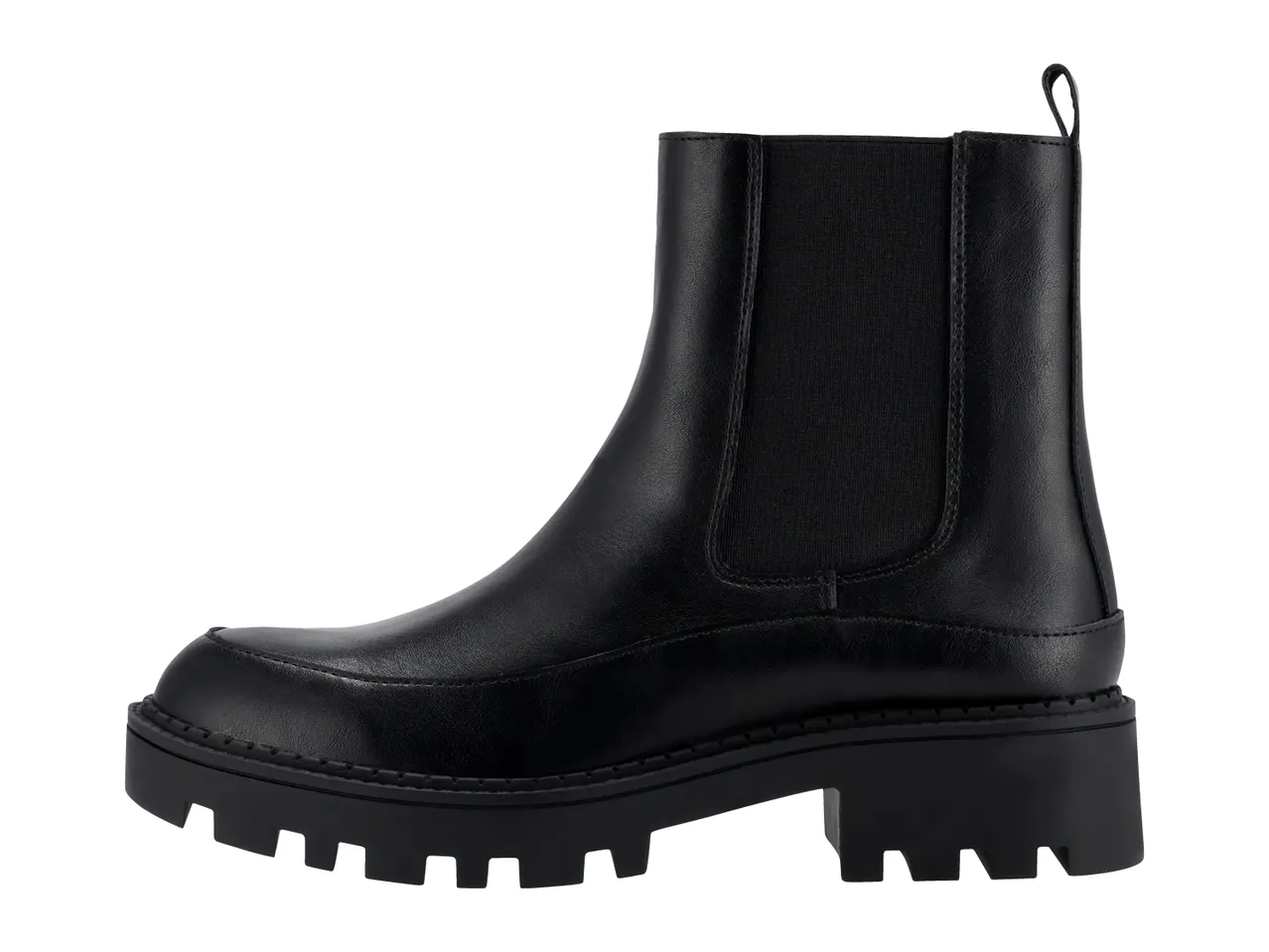 Black leather Chelsea boot with a lug sole