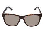 Tortoiseshell sunglasses with grey lenses, viewed from the front.