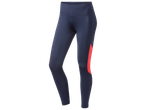 Legging de sport bleu marine avec empiècements rouges sur les côtés.