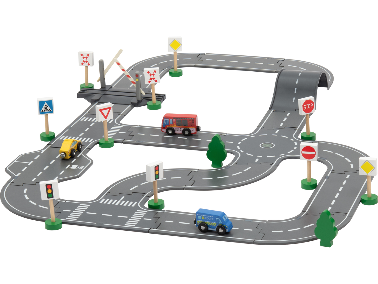 Lupilu Izbor cestnih kompletov: drveni putni set sa vozilima i saobraćajnim znacima.