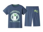 Pigiama Minecraft per bambini, maglietta a maniche corte e pantaloni corti blu.