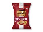 En pose Kim's Bølge Chips med kyllingesmag og teksten '50% EKSTRA'.