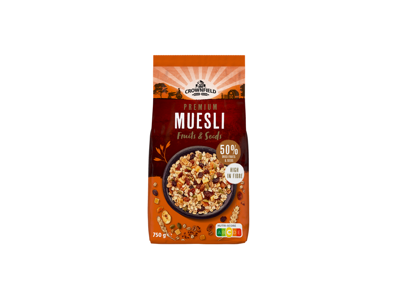 Crownfield Premium Muesli met 50% gedroogd fruit en zaden, rijk aan vezels, 750g