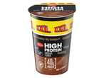 Pudim de chocolate Milbona com alto teor de proteína (40g), baixo teor de gordura e sem açúcar adicionado.
