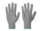 Two gray Parkside work gloves with green cuffs, one showing the palm and the other the back.