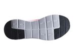 Underside of a running shoe with a textured black and white sole.