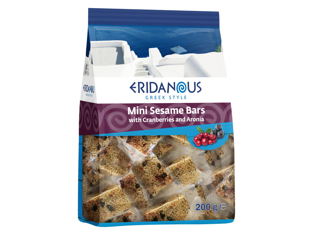 Eridanous mini sezama batoniņi ar dzērvenēm un aronijām.