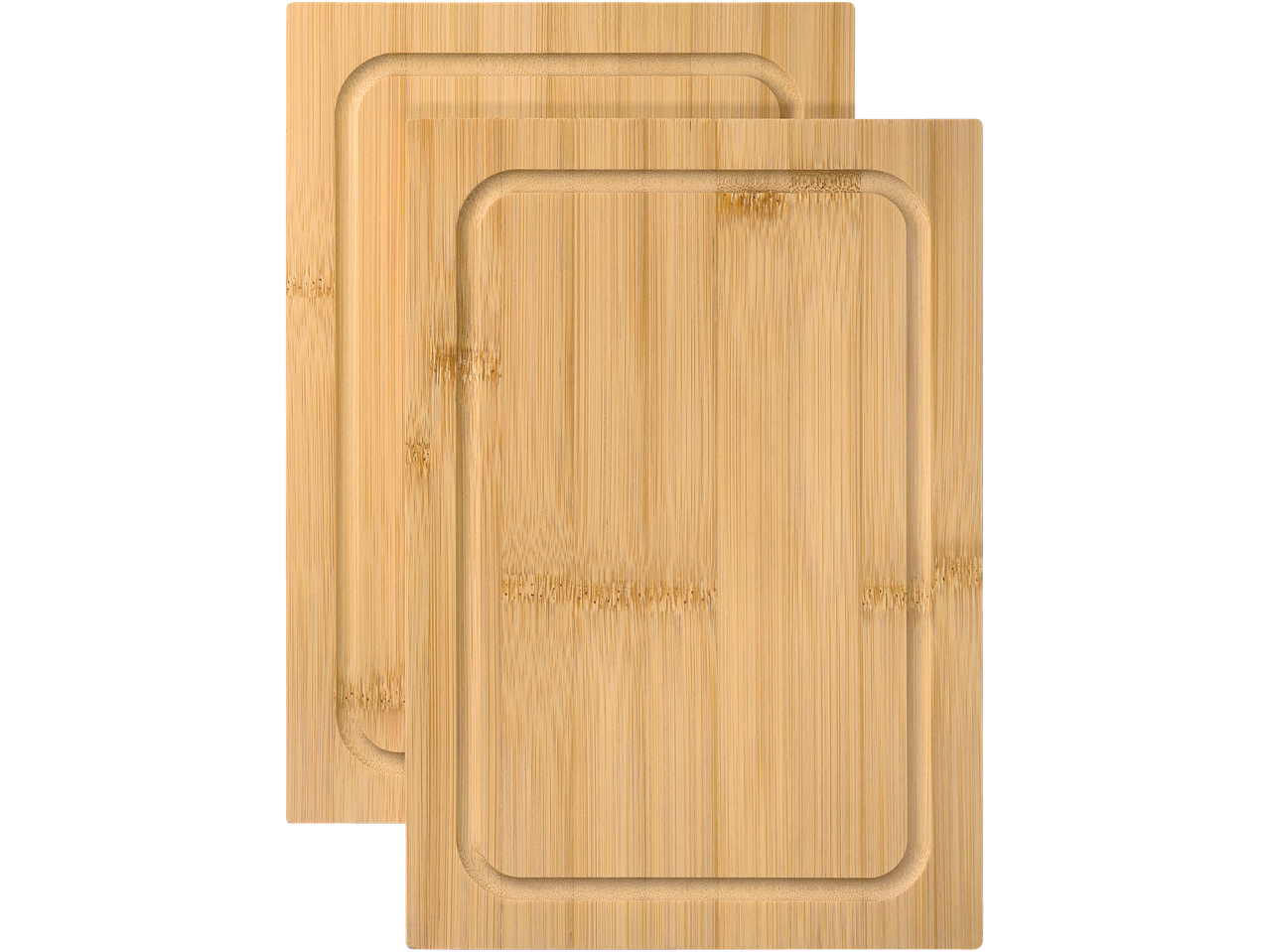 Kaks Silvercrest® bambusest lõikelauda mahlarennidega.