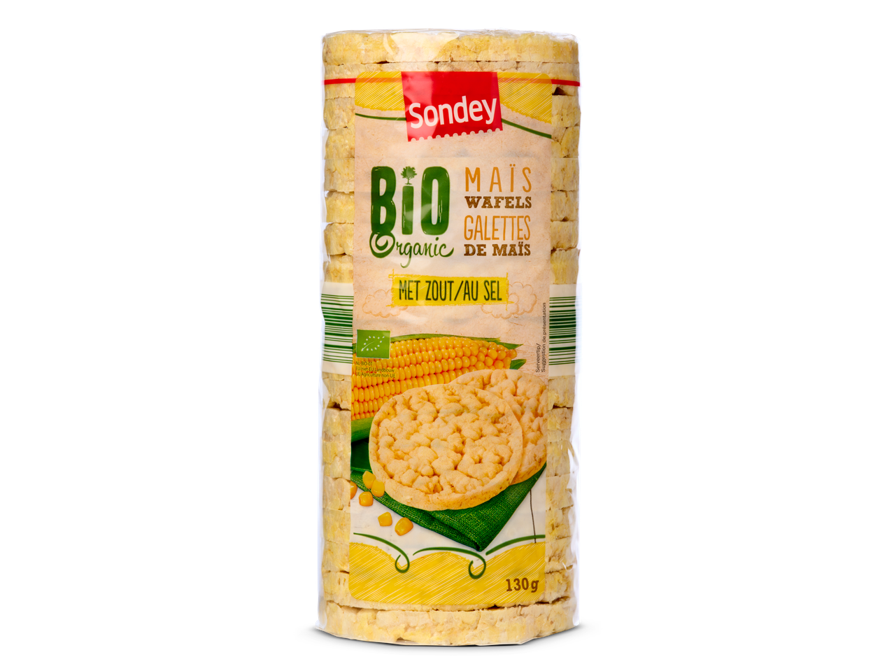Sondey Bio maïs wafels: biologische maïsrepen met zout.