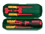 A set of Parkside screwdrivers with interchangeable bits in a green case.