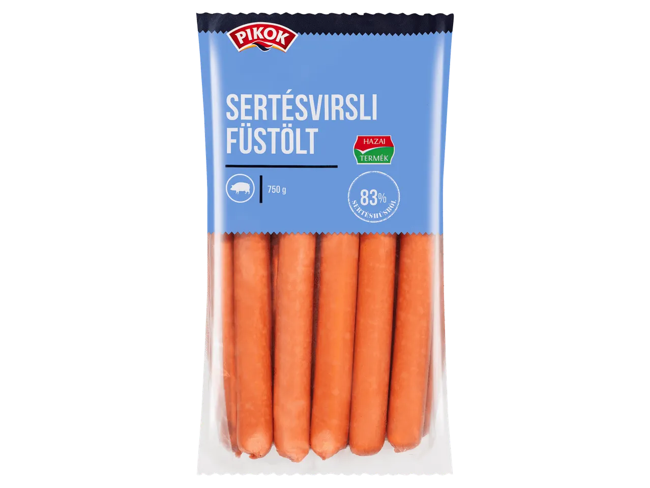 Füstölt sertésvirsli 750 g-os kiszerelésben.