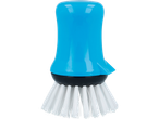 Escova de limpeza azul com cerdas brancas.