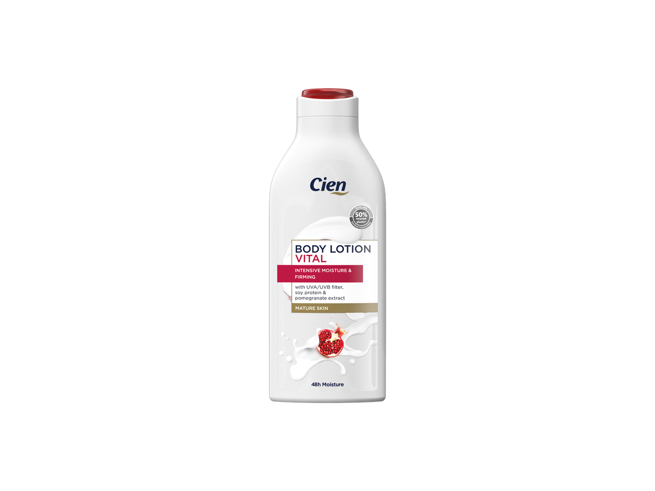 Loção Corporal Cien Vital para pele madura com extrato de romã.