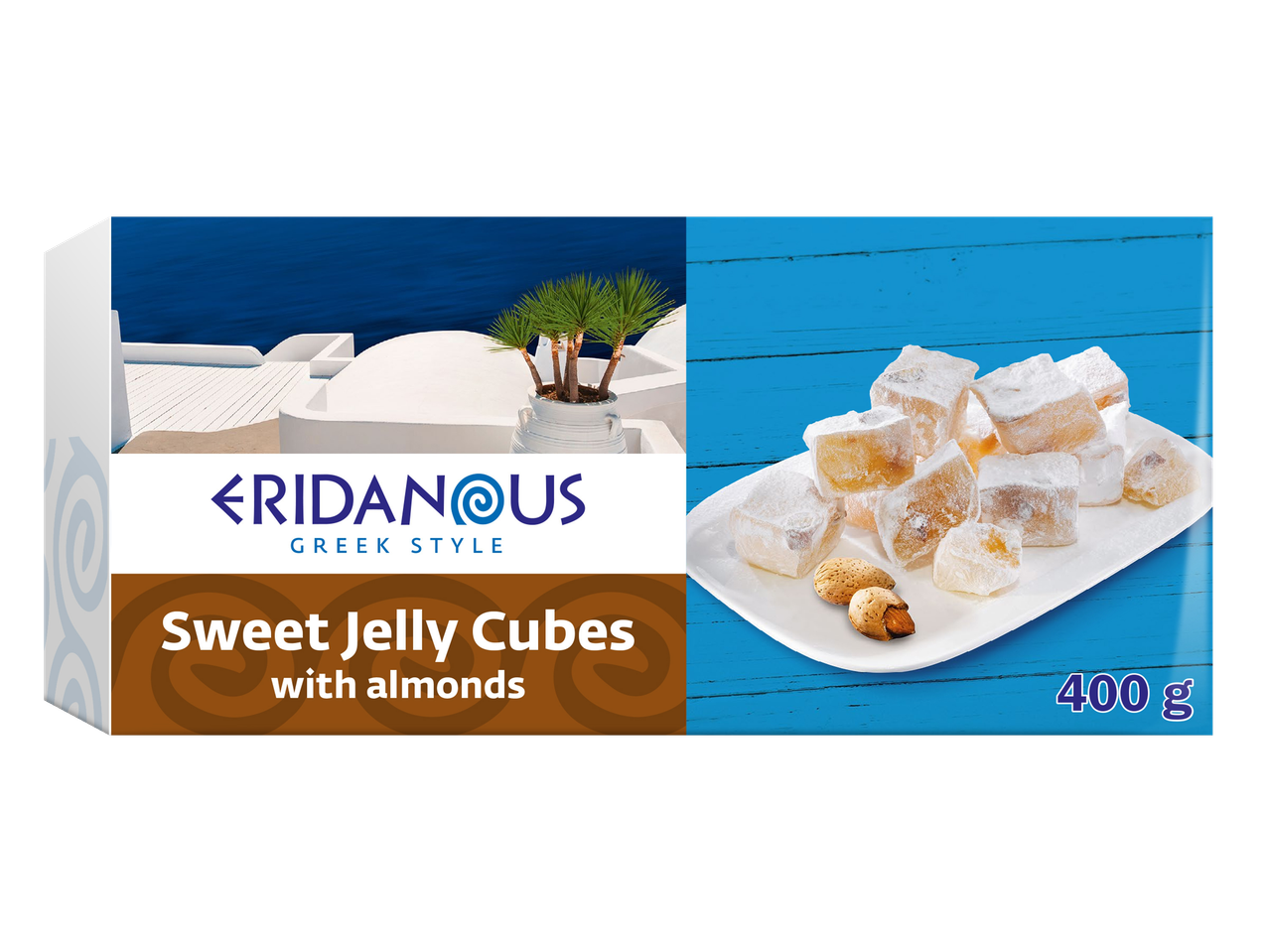 Cuburi de jeleu dulce Eridanus, stil grecesc, cu migdale (400g).