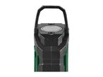 Top view of a black and green work light with a handle and magnetic base