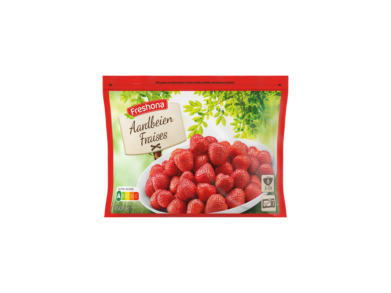 750g zak diepvries aardbeien van Freshona.