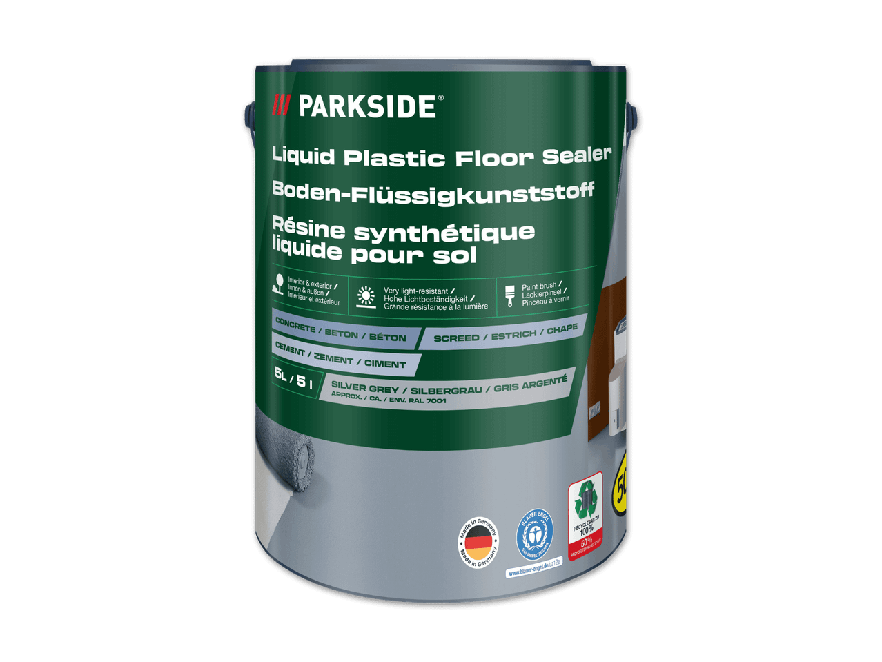 Flüssiger Kunststoff-Bodenversiegelung in Silber-Grau, 5 Liter, für Innen- und Außenbereiche