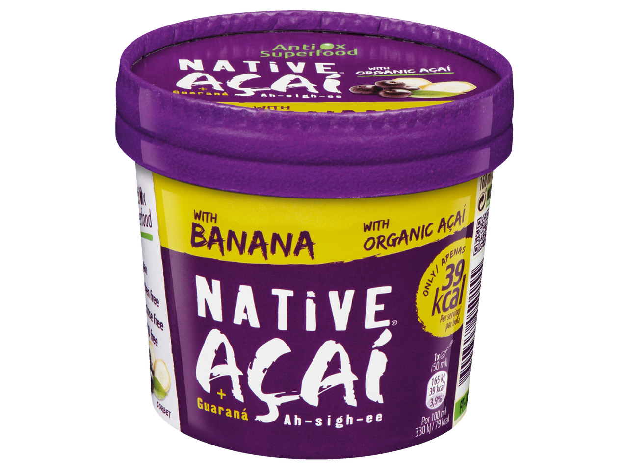 Native Acai sorbet met banaan en biologische açaí.