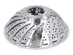 Stainless steel vegetable steamer basket, collapsed and viewed from above.
