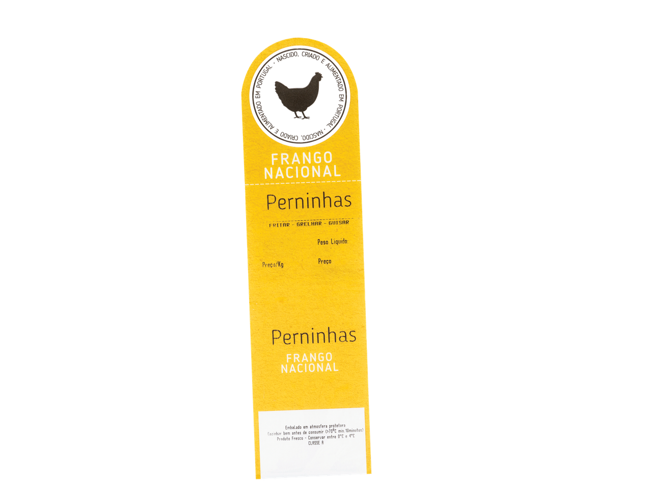 Rótulo de frango Perninhas, marca Frango Nacional.
