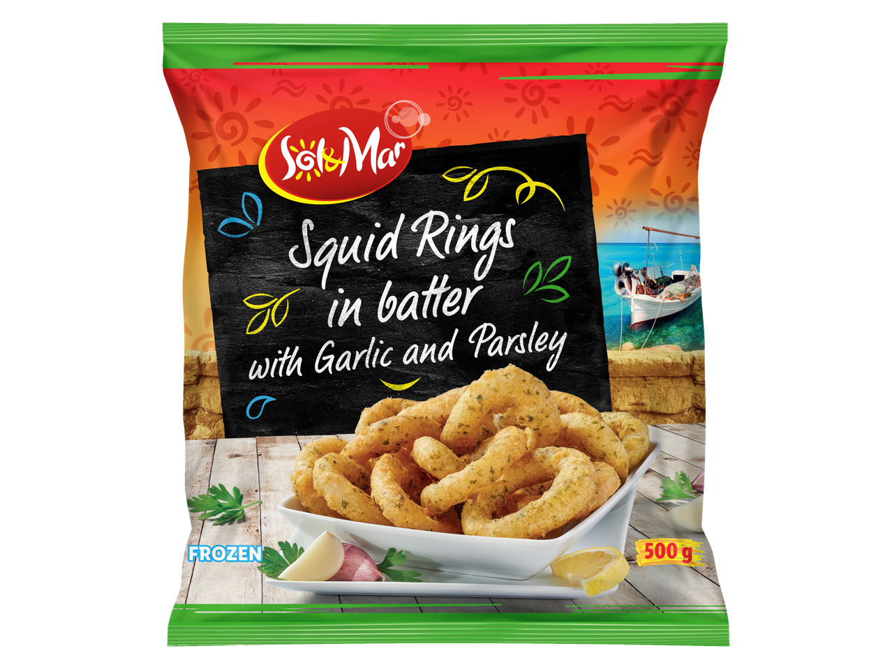Argolas de lula Sol&Mar congeladas com alho e salsa.