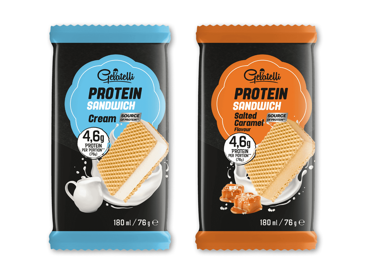To protein-sandwich-is, en med fløde og en med saltkaramel, begge med 4,6g protein.