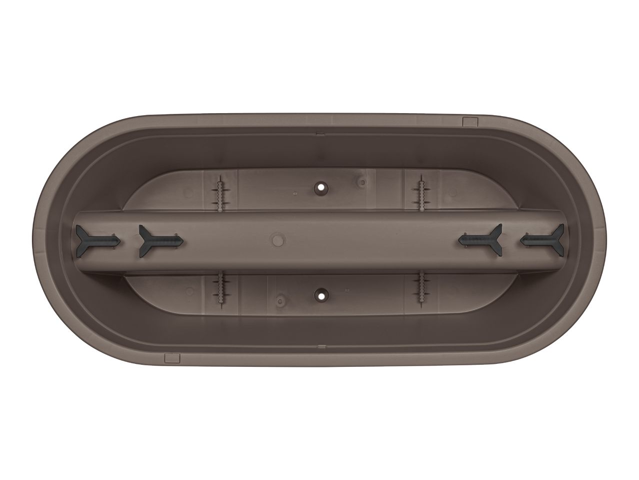 Brown oval planter with a self-watering insert, viewed from above.