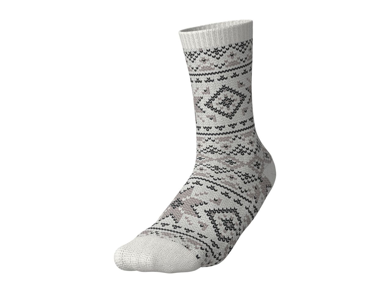 White and grey patterned sock with a fair isle design