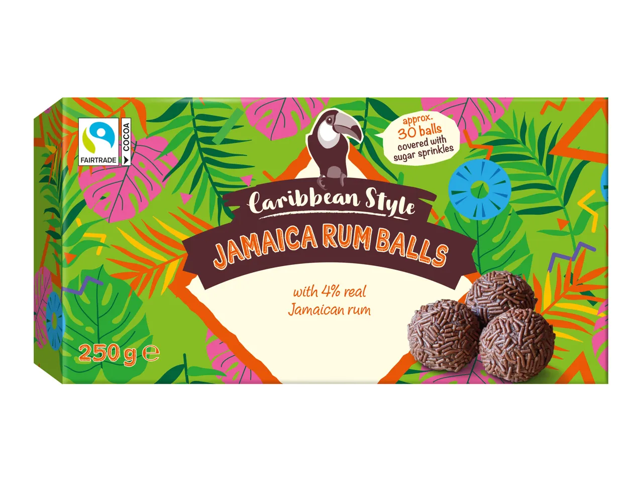 Box of Caribbean Style Jaurica Rum Balls with sea salt and cocoa nibs.