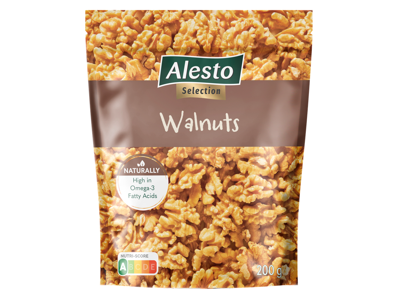 Alesto Selection graikiniai riešutai, natūraliai daug Omega-3 riebalų rūgščių, 200g pakuotė.